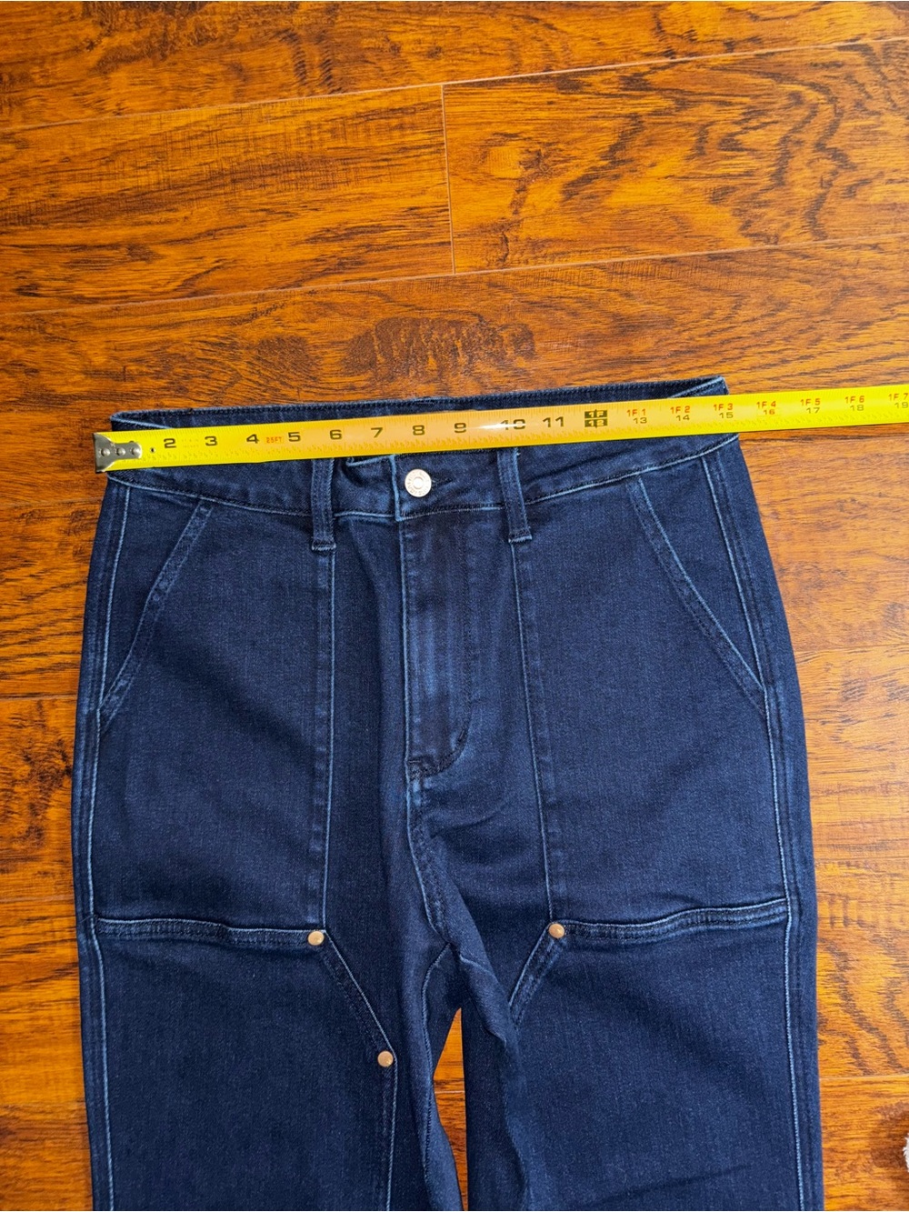 Judy Blue High-Rise Work Wear Knee Patch Straight Jeans Dark Wash Utility Denim - Picture 8 of 12